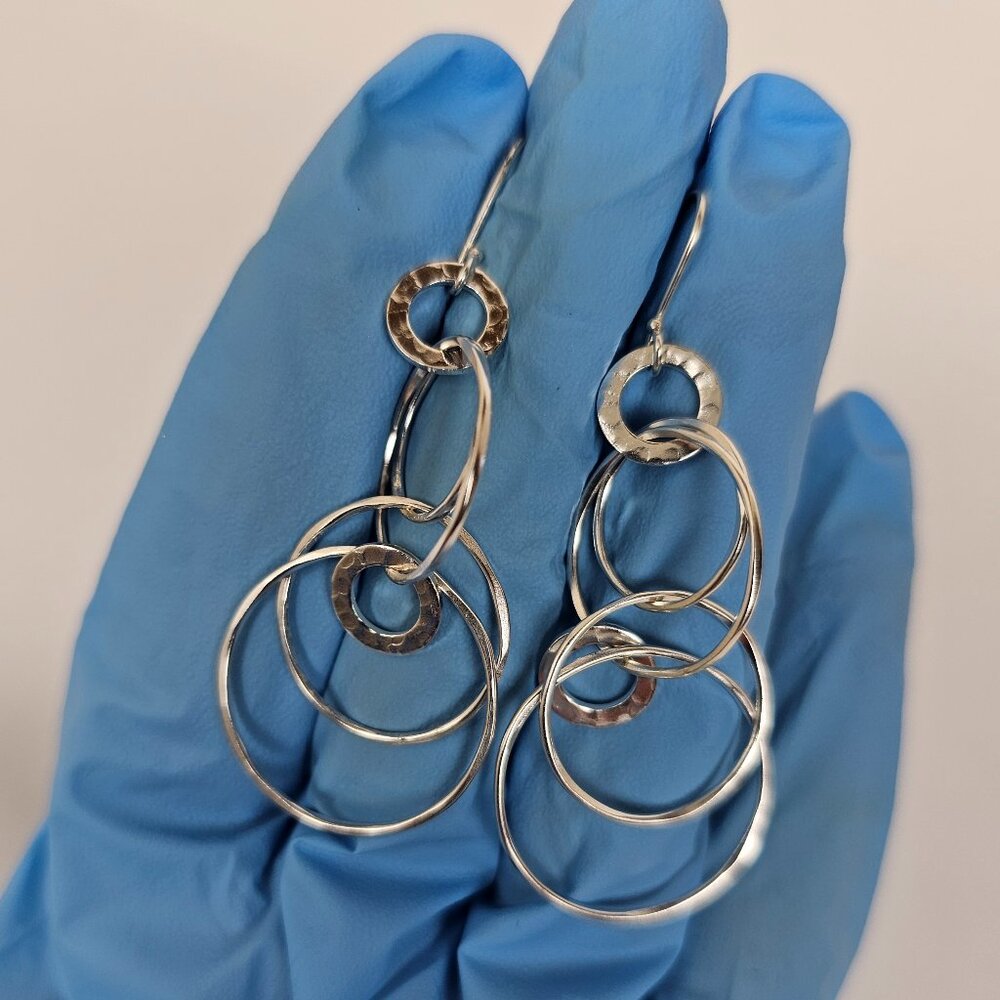 Ippolita Sterling Silver Interlocking Circle Multi Ring Hammered Drop Earrings - Picture 4 of 11